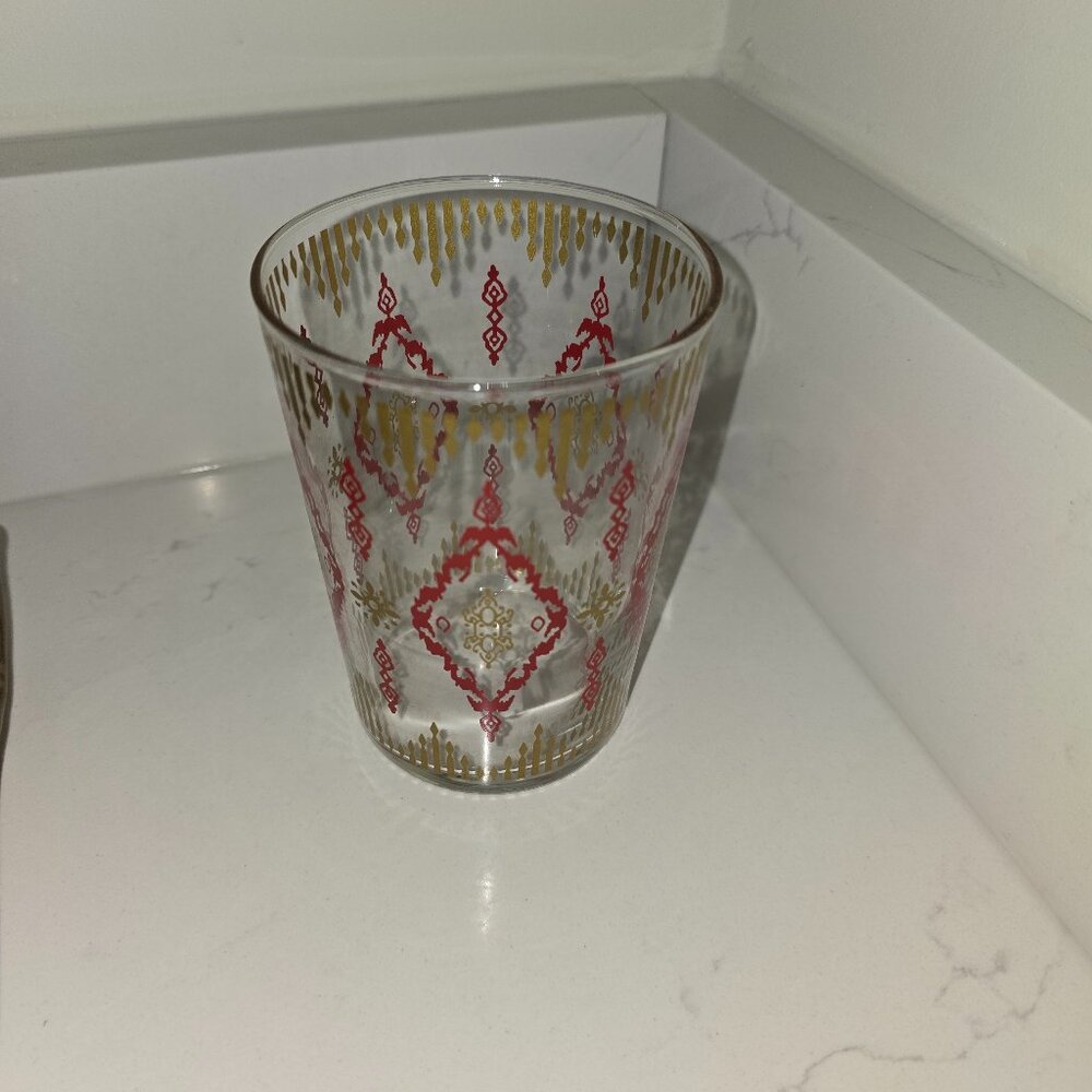 1 Red & Gold Cocktail Glass MCM Branded w/TearDrops Pasabahce by Clarity Cirw